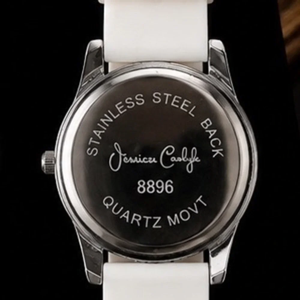 Jessica Carlyle Womens Silicone Strap Watch Crystal Bezel Silver Dial Needs Batt
